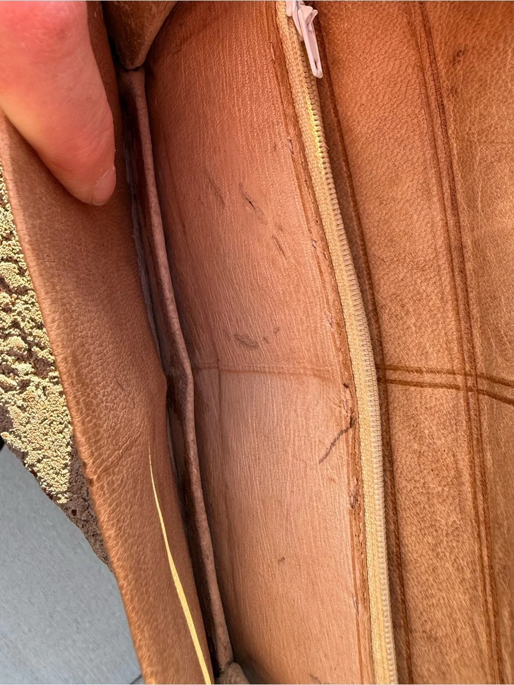 Vintage Genuine Snake Skin Trifold Wallet Clutch – Tan Whipstitch Leather, Zip